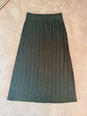 Sezane Dark Green Cable-Knit Pencil Skirt